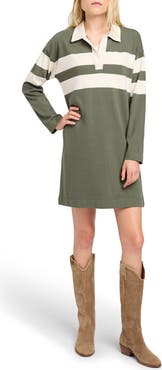 Faherty Rugby Stripe Long Sleeve Cotton Polo Dress