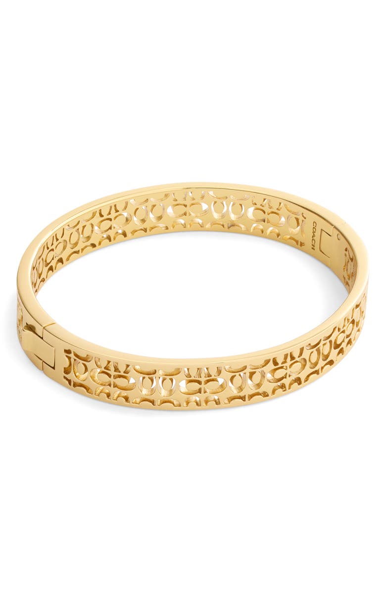 COACH Quilted C Cutout Bangle, Alternate, color, Shiny Gold