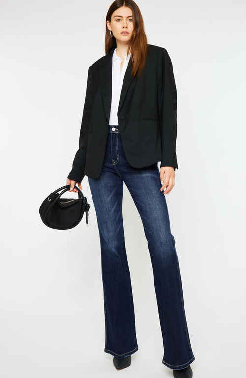 Kancan Laura Flare Jeans In Dark Stone Wash In Dark Wash