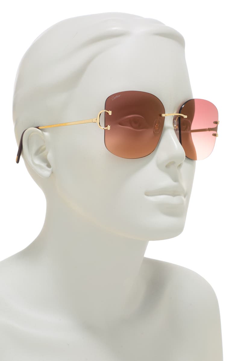 Cartier 60mm Rimless Square Sunglasses, Alternate, color, Gold