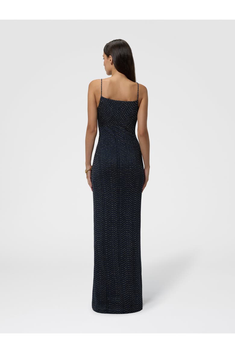 Long Viscose Lamé Dress With Hood, Alternate, color, Blue& Gold