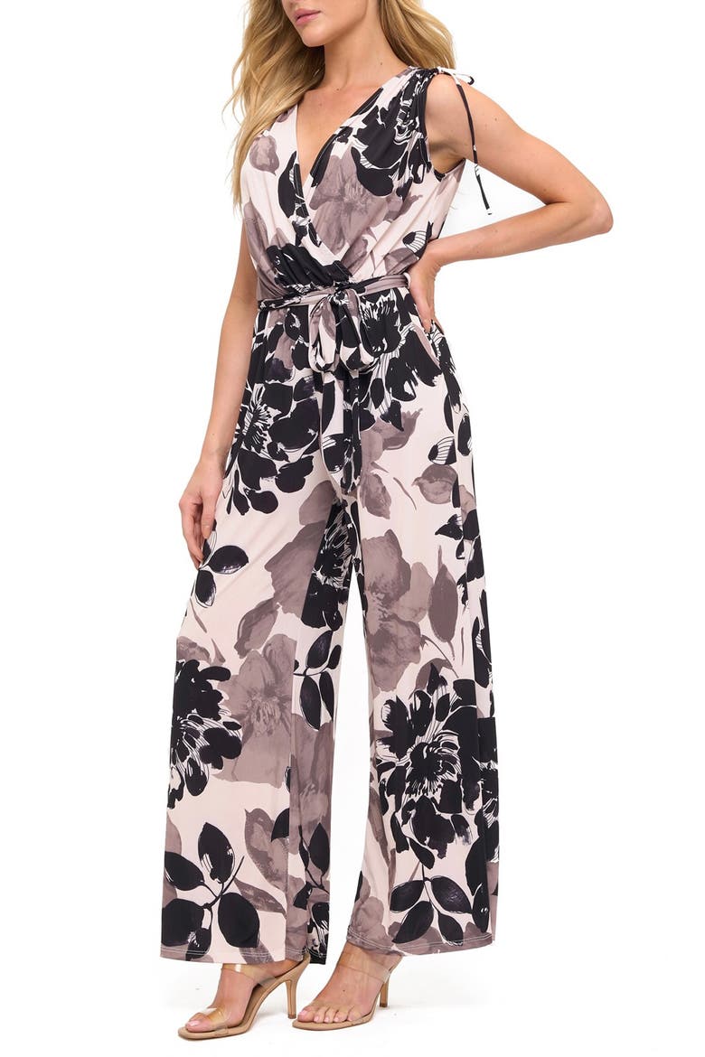 Croc Embossed Tie Waist Wide Leg Jumpsuit, Alternate, color, BLACK/GREY/WHITE
