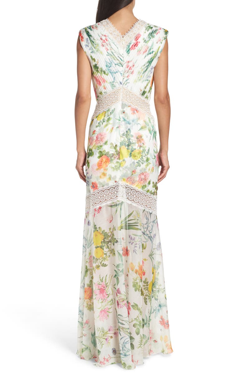 Tadashi Shoji Floral Pleat Chiffon Trumpet Gown, Alternate, color,
