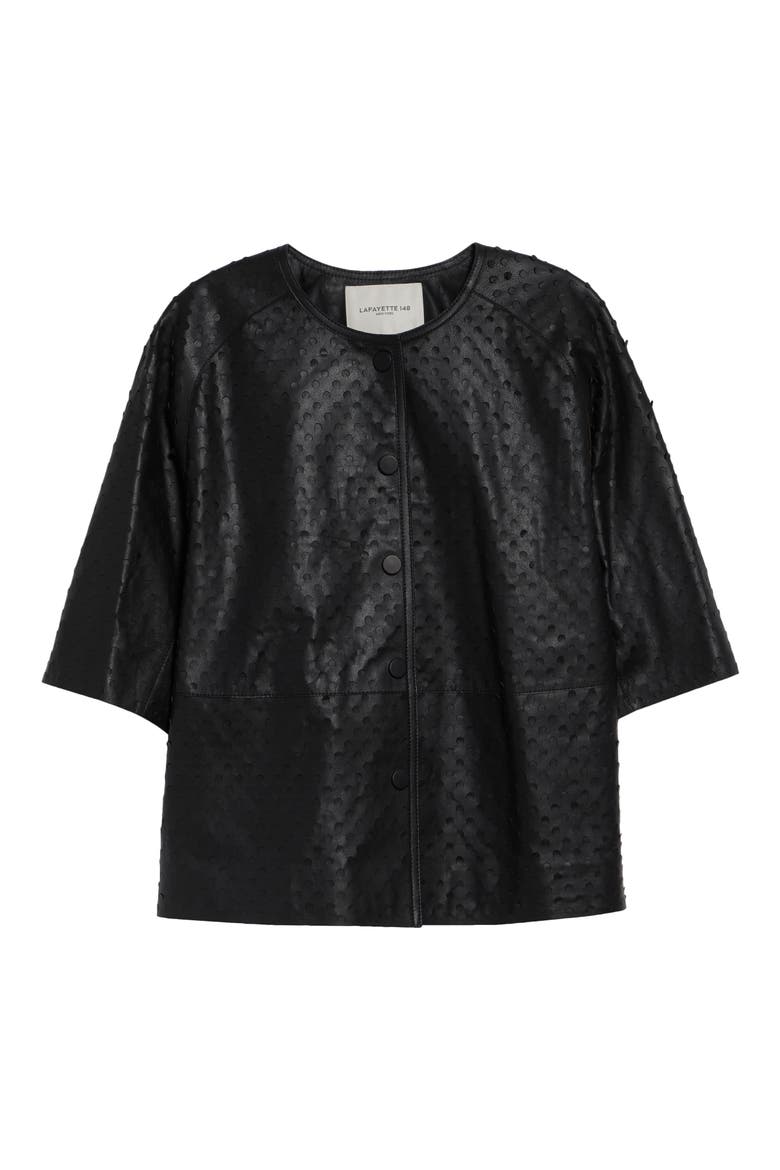 Laser Cut Leather Jacket, Alternate, color, BLACK