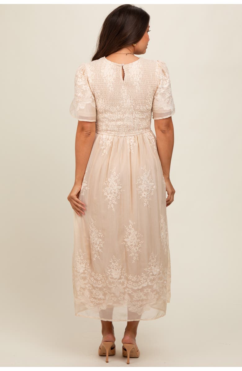 PinkBlush Embroidered Smocked Midi Dress, Alternate, color, Cream