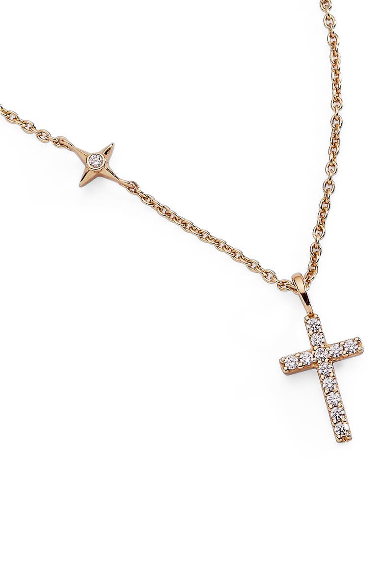 Alex and Ani Delicate Pave Cross Pendant Necklace, Alternate, color, Gold
