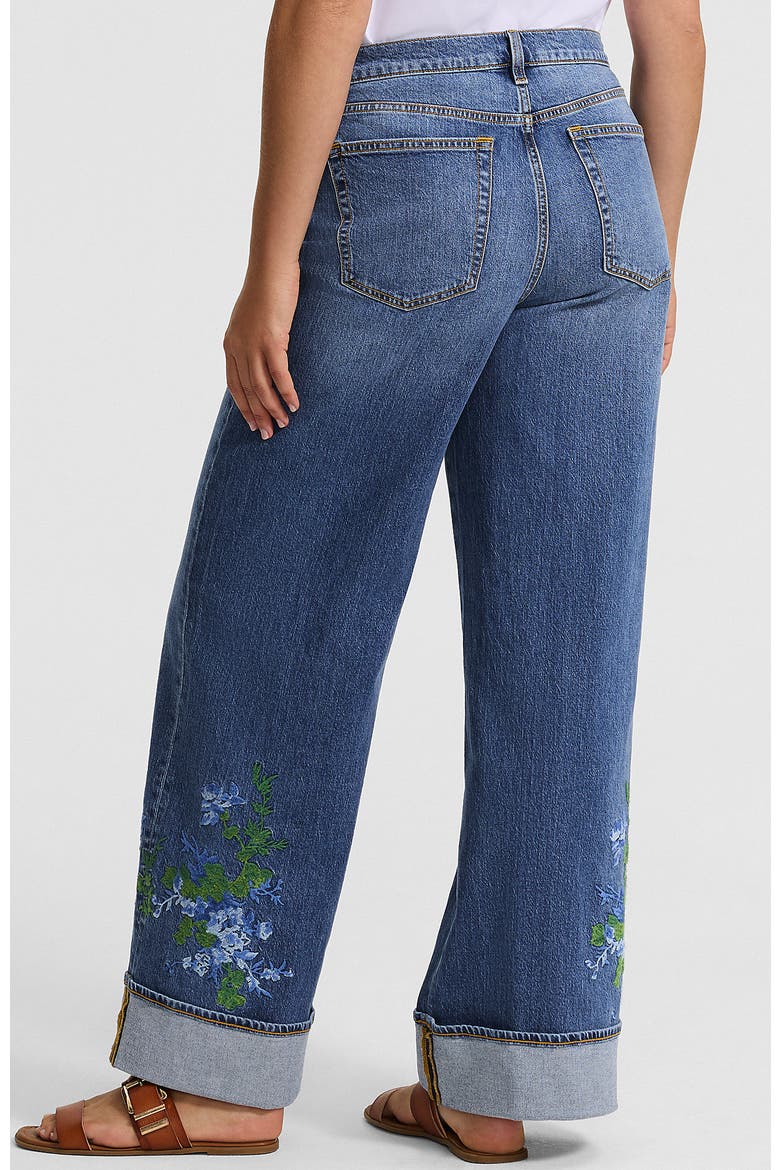 High Rise Wide Leg Denim Jeans, Alternate, color, Embroidered/Medium Ocean Wash