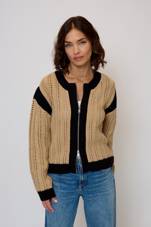 Central Park West Rose Zip-up Sweater In Brown