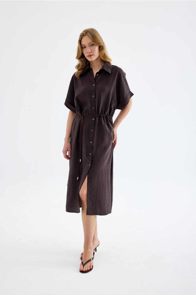 Solenne Cotton Midi Shirt Dress, Alternate, color, Brown