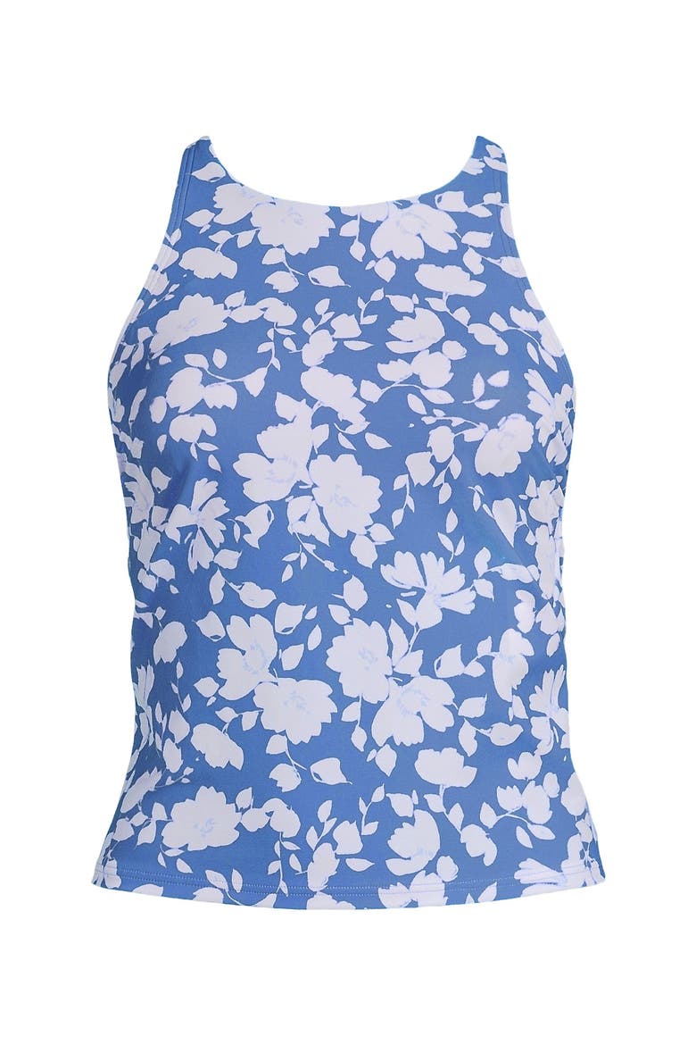 Tugless High Neck Strappy Back Tankini Swimsuit Top, Alternate, color, Lake Blue Blossom Floral