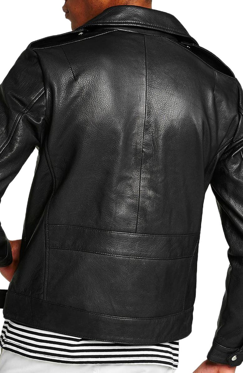 Topman Oversize Leather Biker Jacket, Alternate, color, 