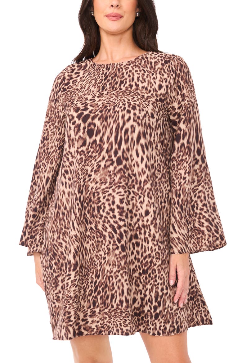Abstract Leopard Print Long Sleeve Dress, Alternate, color, RICH TAUPE