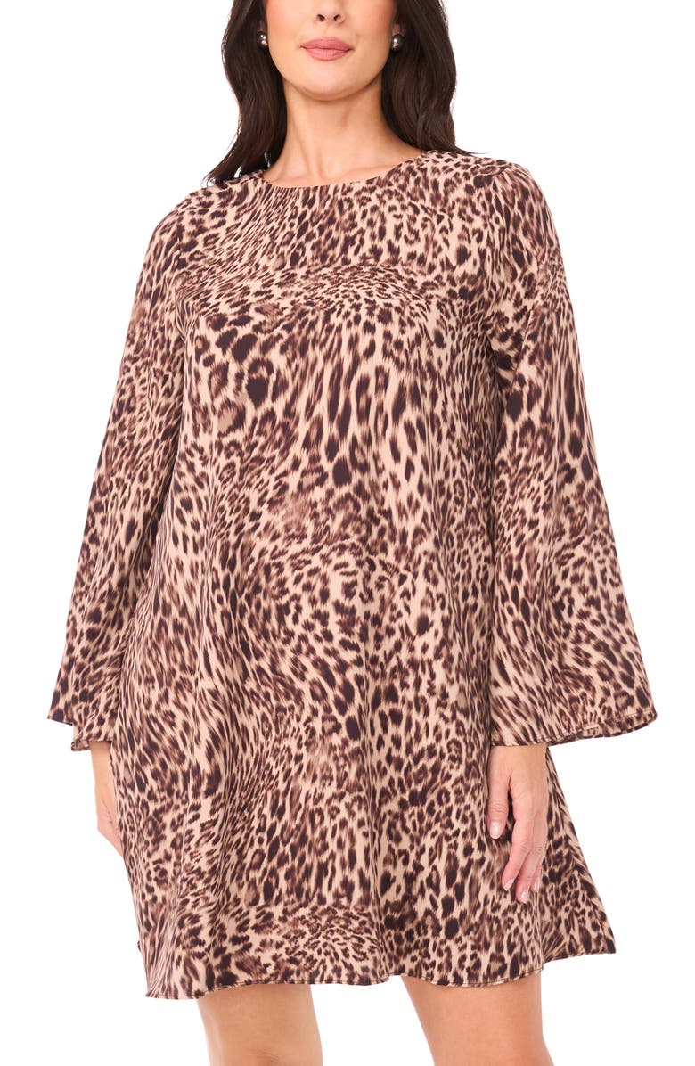 Vince Camuto Abstract Leopard Print Long Sleeve Dress, Alternate, color, Rich Taupe