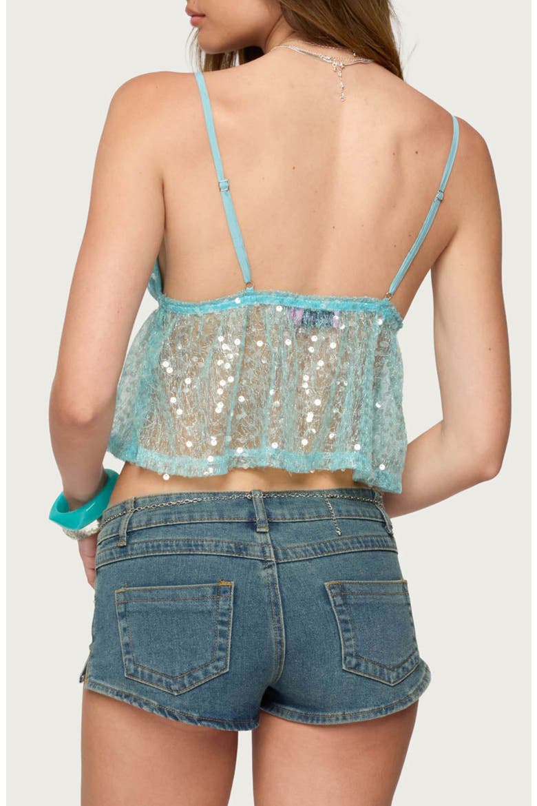 Sequin Sheer Crop Camisole, Alternate, color, TURQUOISE