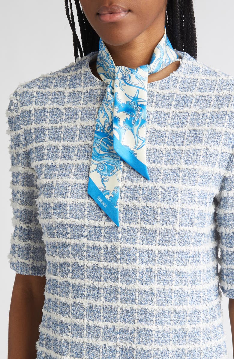 Versace Underwater Barocco Silk Skinny Scarf, Alternate, color, 