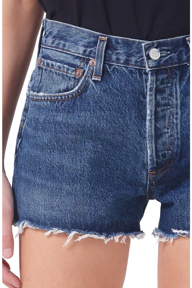 Parker Cutoff High Waist Relaxed Organic Cotton Denim Shorts, Alternate, color, CAUTION