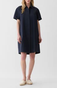 Lafayette 148 New York Pleated Organic Cotton Poplin Shirtdress