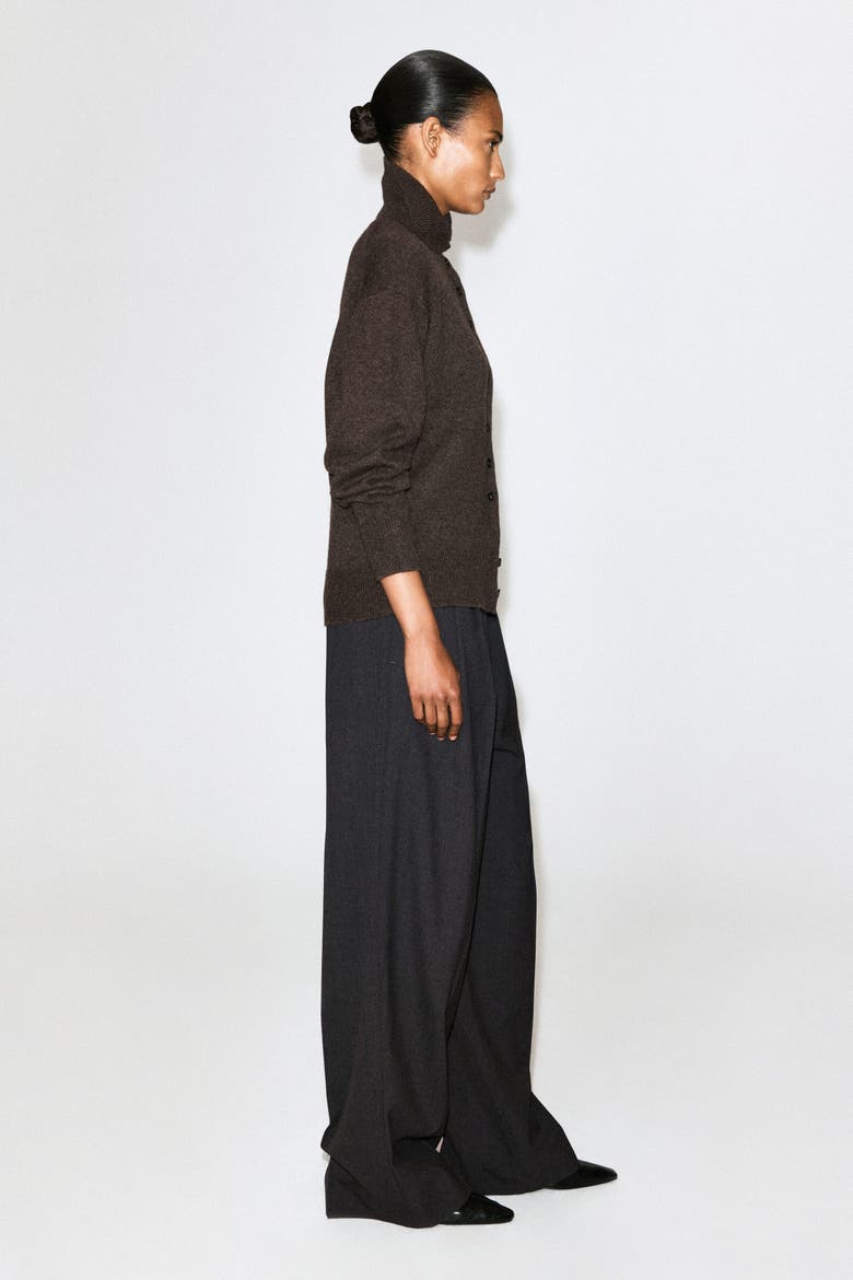 Sculpted Pure Cashmere Mock-neck Cardigan, Alternate, color, BROWN MÉLANGE