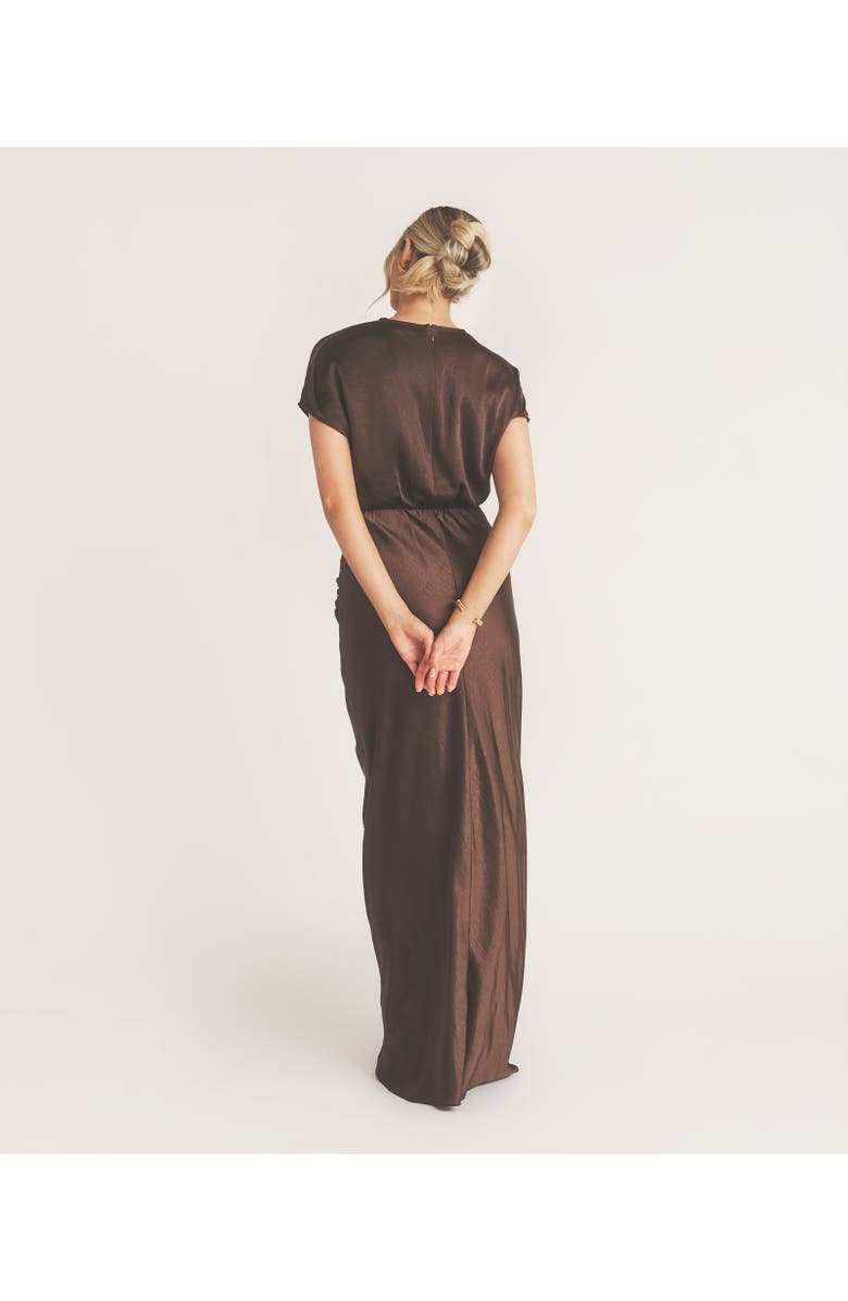 Six Stories Batwing High Neck Satin Bridesmaid Dress, Alternate, color, Chocolate