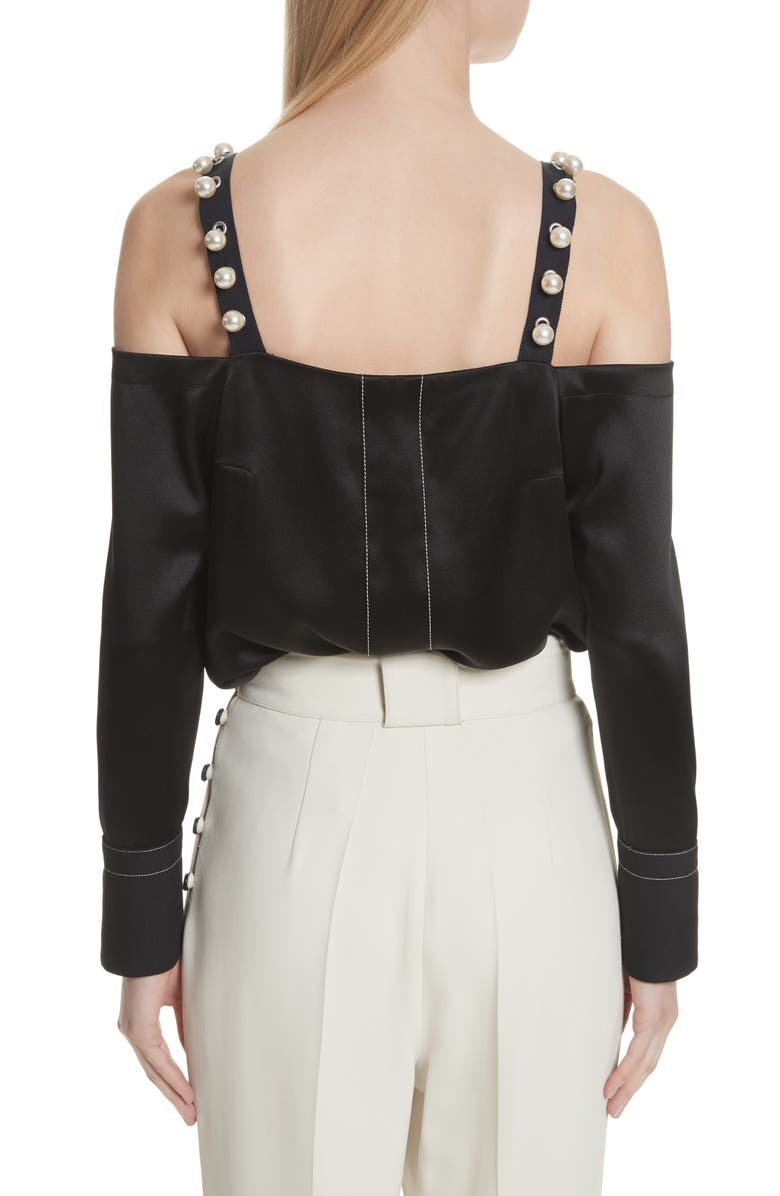 3.1 Phillip Lim Faux Pearl Strap Silk Cold Shoulder Top, Alternate, color, 