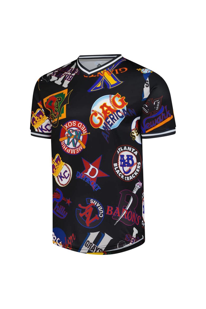 Men's Stitches Black Negro League Baseball Allover Print V-Neck Baseball Jersey, Alternate, color, Black