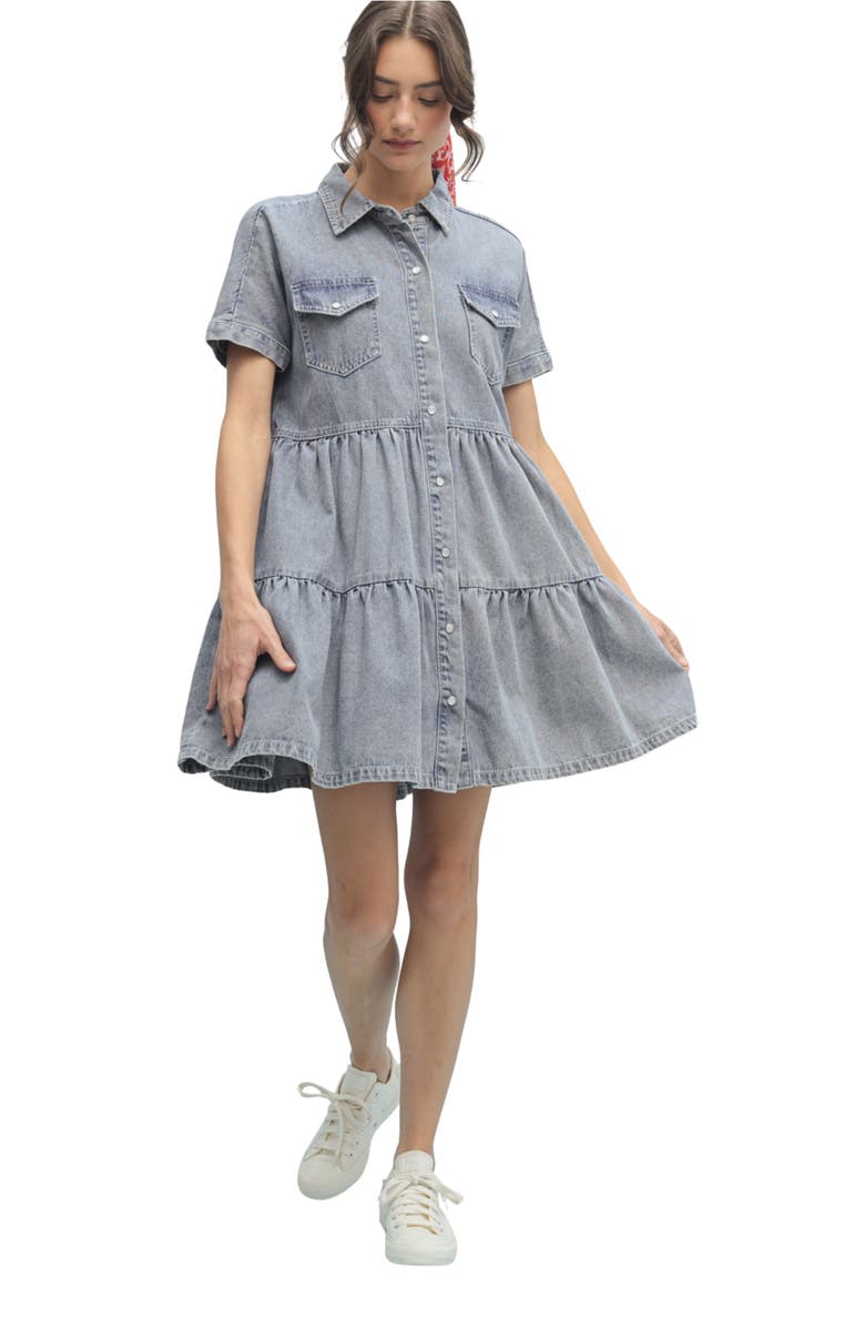 WISHLIST Tiered Babydoll Dress, Alternate, color, Denim