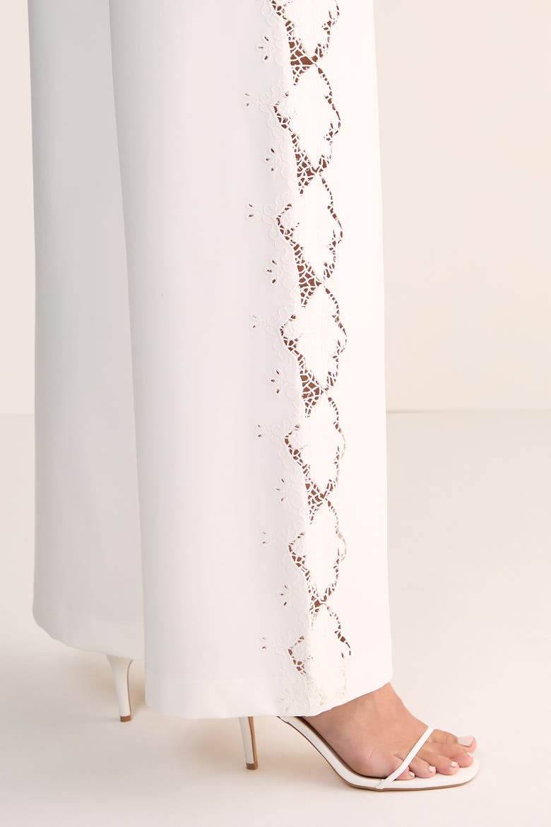 Cutwork Side Tailored Wide Leg Pants, Alternate, color, White