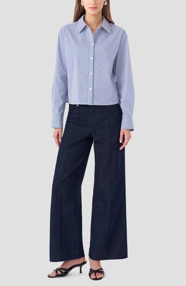 RM Rebecca Minkoff Boxy Stripe Button-Up Shirt, Alternate, color, Blue Stripe