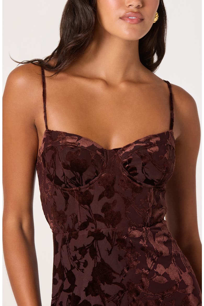 Underwire Burnout Velvet Cocktail Dress, Alternate, color, BROWN