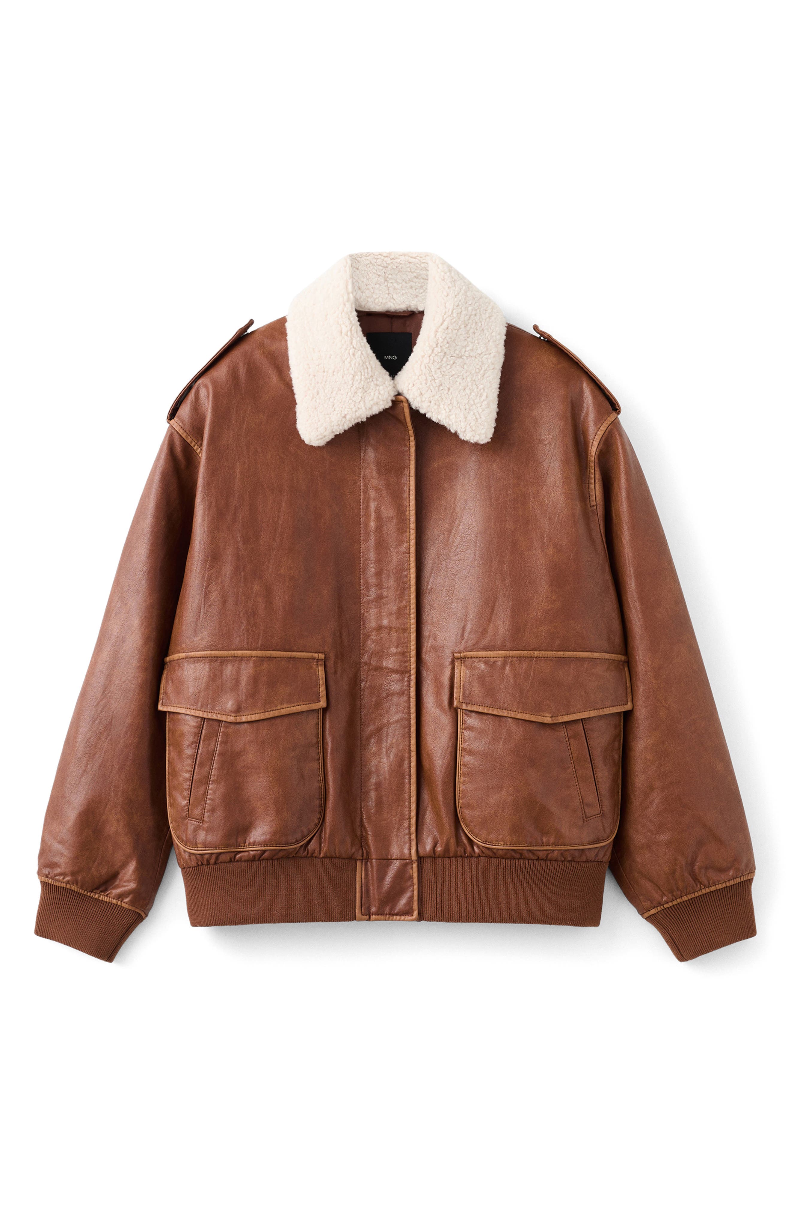 MANGO Faux Leather Jacket with Removable Faux Shearling Collar (Women ...