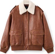 MANGO Faux Leather Jacket with Removable Faux Shearling Collar