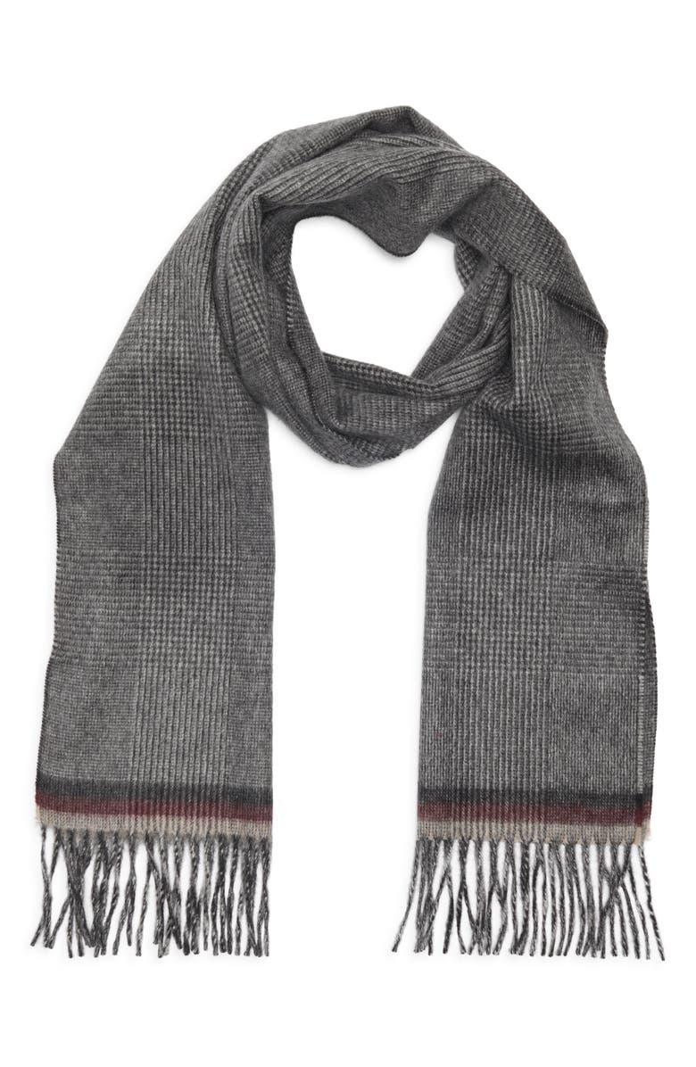 Nordstrom Plaid Cashmere Scarf, Main, color, Charcoal