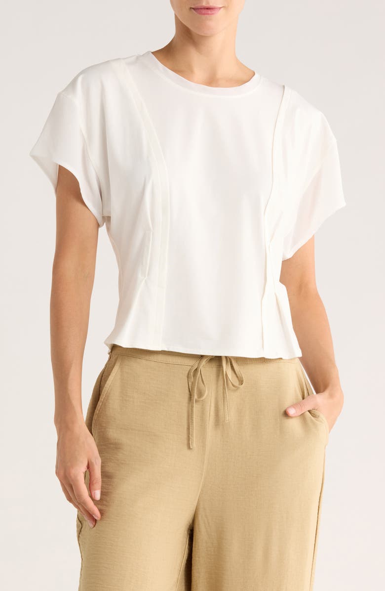 DKNY Mixed Media Knit Top, Main, color, Ivory