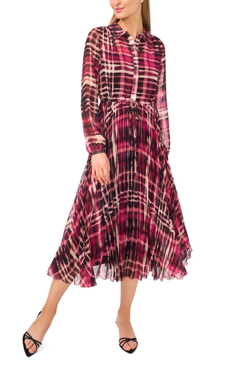 Pleated Drop Waist Midi Dress, Main, color, MAGENTA