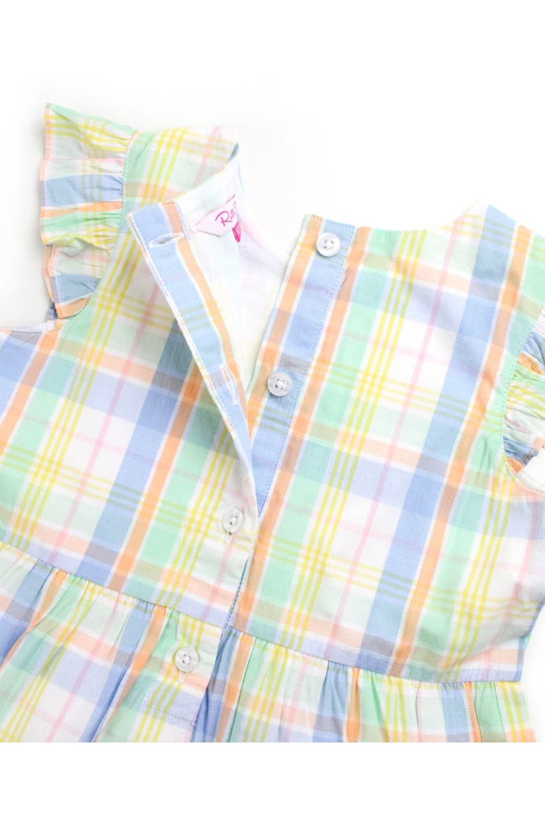 Girls Flutter Sleeve Tiered Dress, Alternate, color, Clubhouse Rainbow Plaid