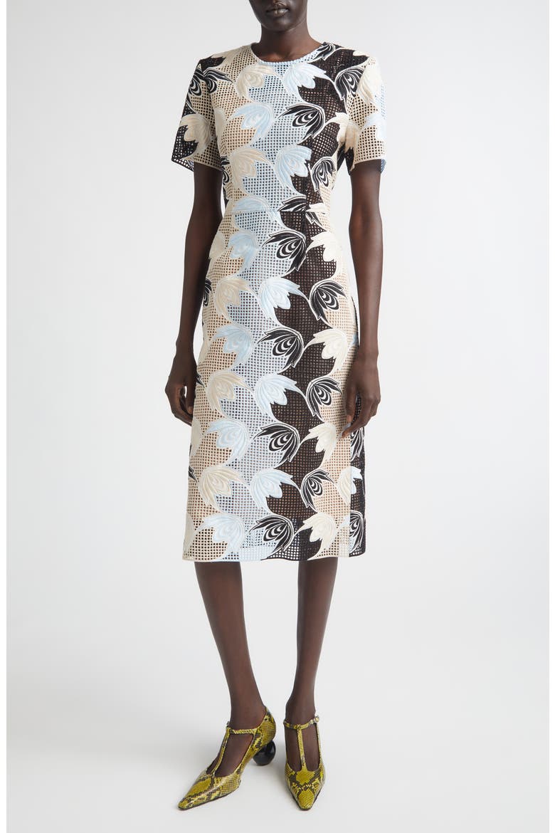 Floral Embroidered Cotton Blend Sheath Dress, Main, color, RIW01 LILY WHITE