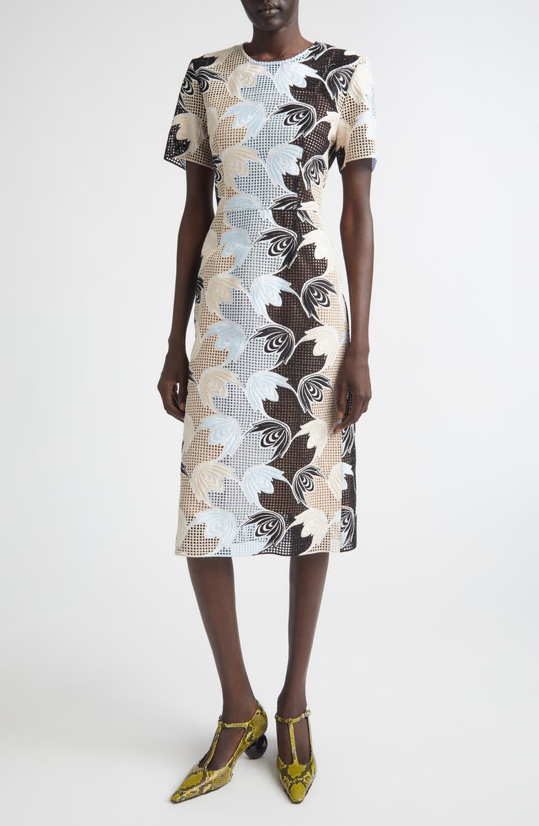 Marni Floral Embroidered Cotton Blend Sheath Dress, Main, color, Riw01 Lily White