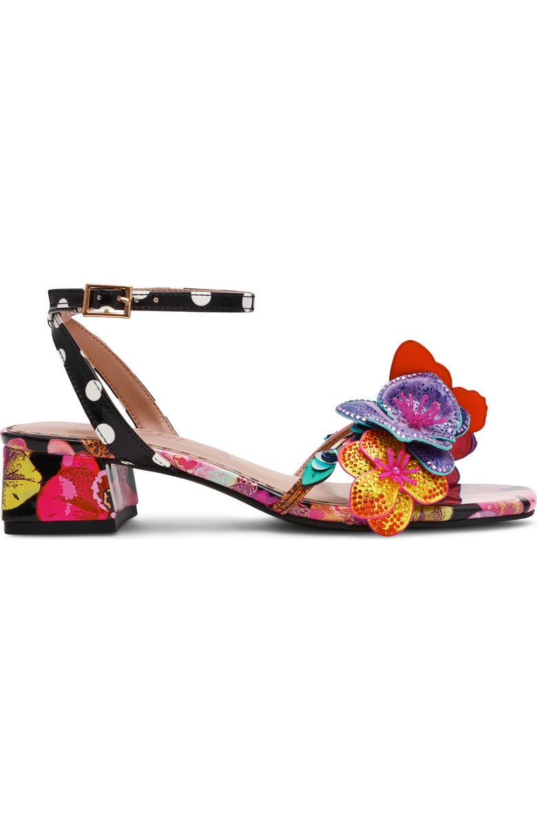 Betsey Johnson Maranda Ankle Strap Sandal, Alternate, color, Black Multi