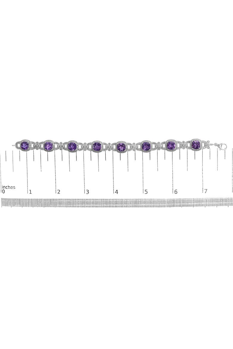 Silver Cushion-Cut Purple Amethyst & Diamond Vintage Halo Link Bracelet, Alternate, color, White
