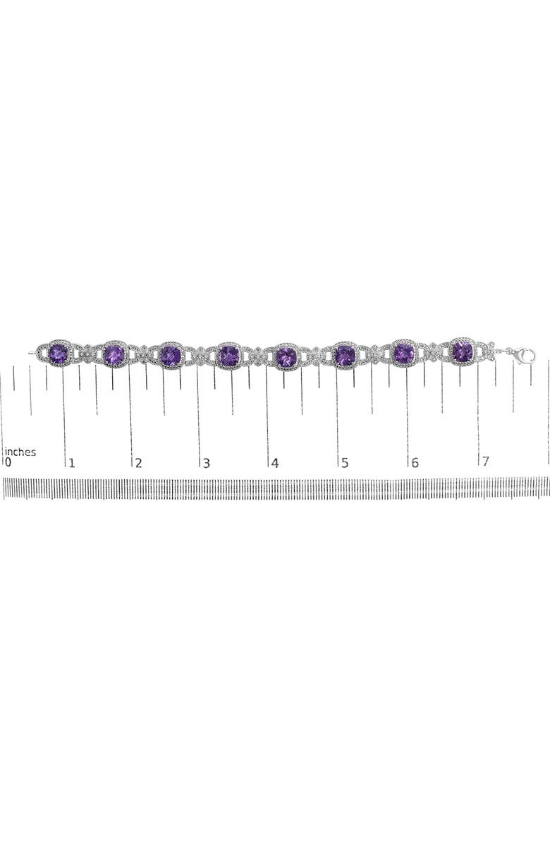 Haus of Brilliance Silver Cushion-Cut Purple Amethyst & Diamond Vintage Halo Link Bracelet, Alternate, color, White