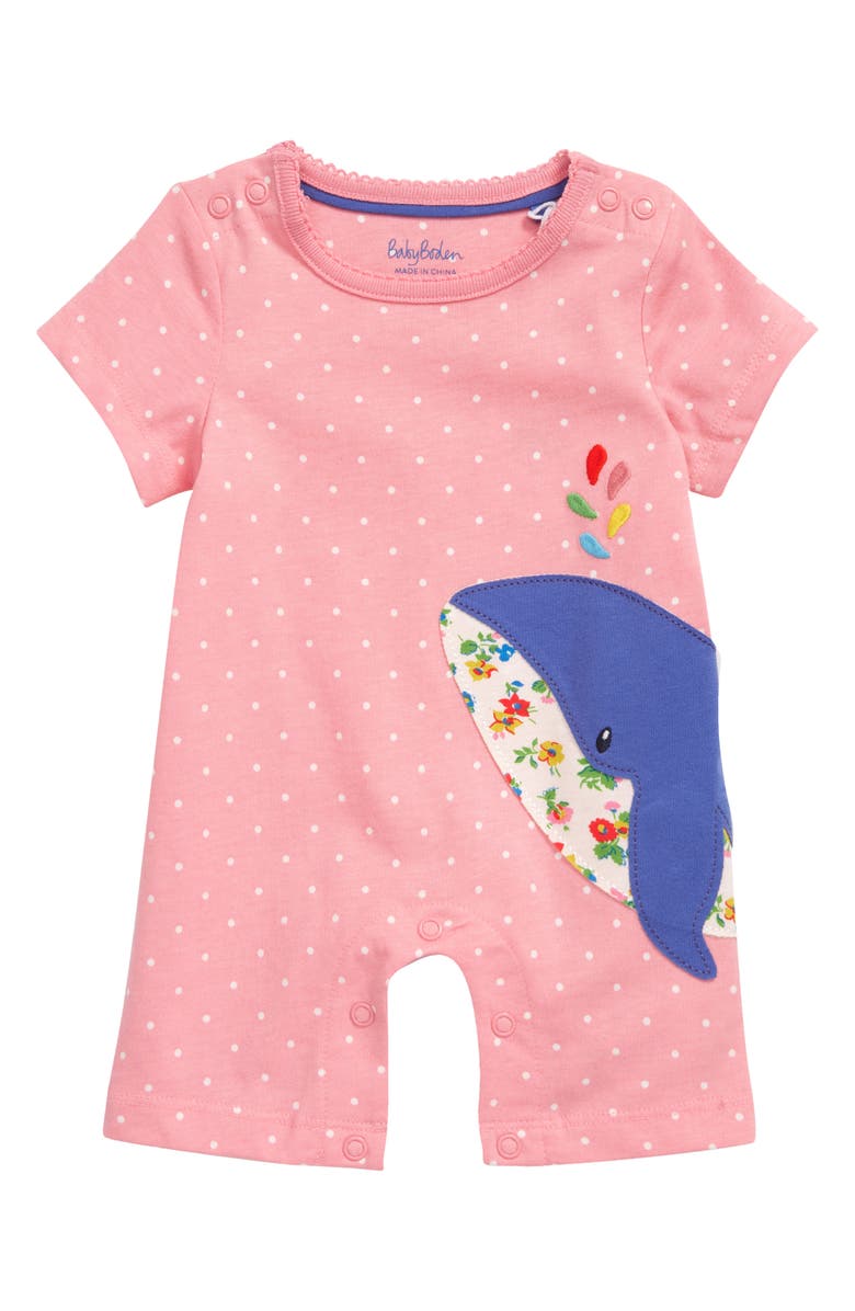 Mini Boden Kids' Whale Appliqué Romper, Main, color, 