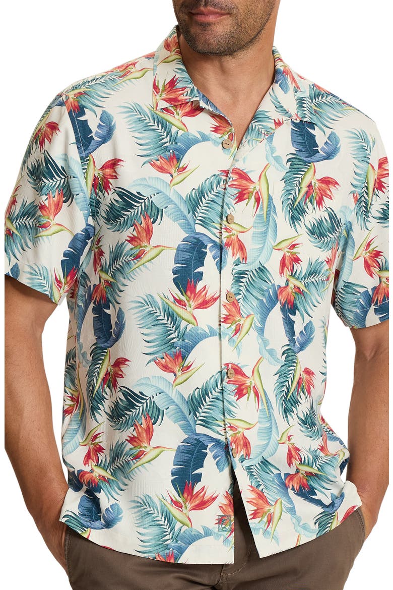 Garden of Hope & Courage Short Sleeve Silk Button-Up Shirt, Main, color, CONTINENTAL