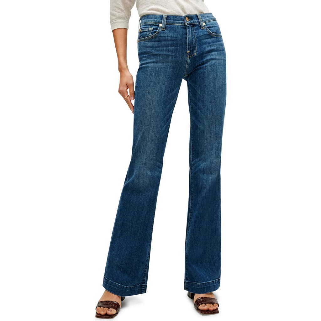 7 For All Mankind Dojo Mid Rise Wide Leg Trouser Jeans In Medium Melrose In Blue