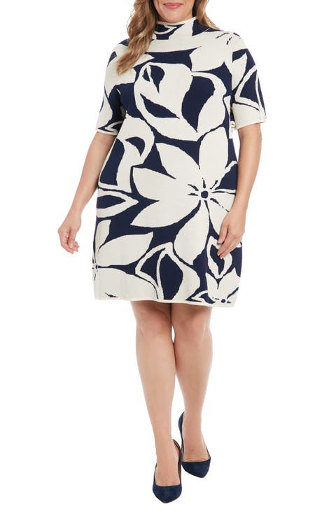 Mock Neck Short Sleeve Sweater Dress (Plus)