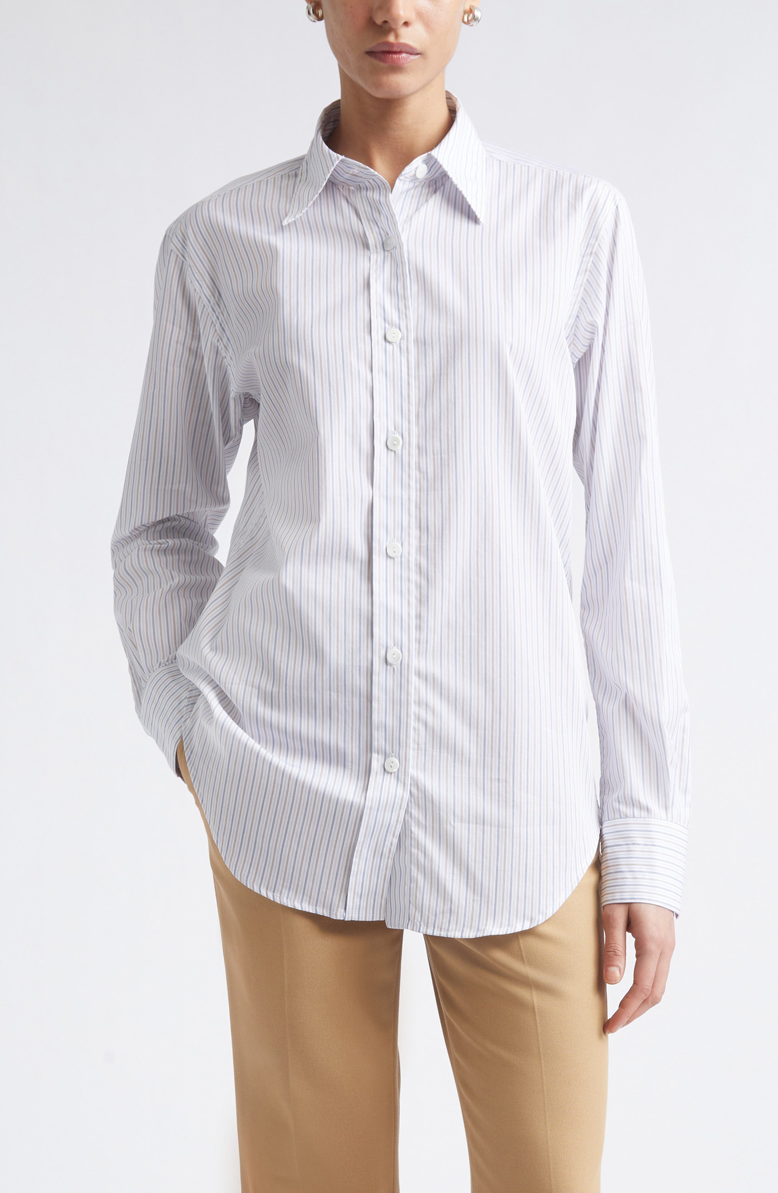 selected WHITE/ BLUE/ BROWN STRIPE