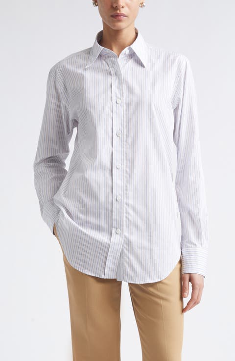 Stripe Organic Cotton Button-Up Tunic Shirt