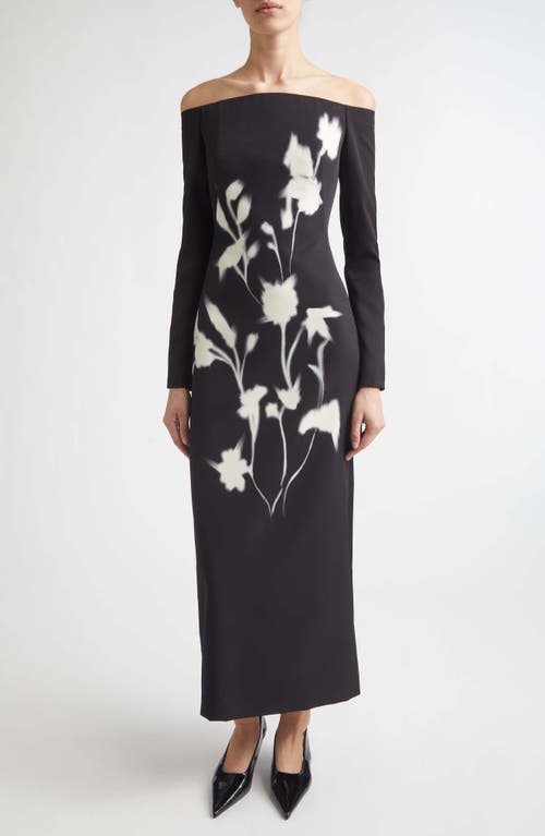 Lela Rose Floral Crepe Off The Shoulder Column Gown In Black
