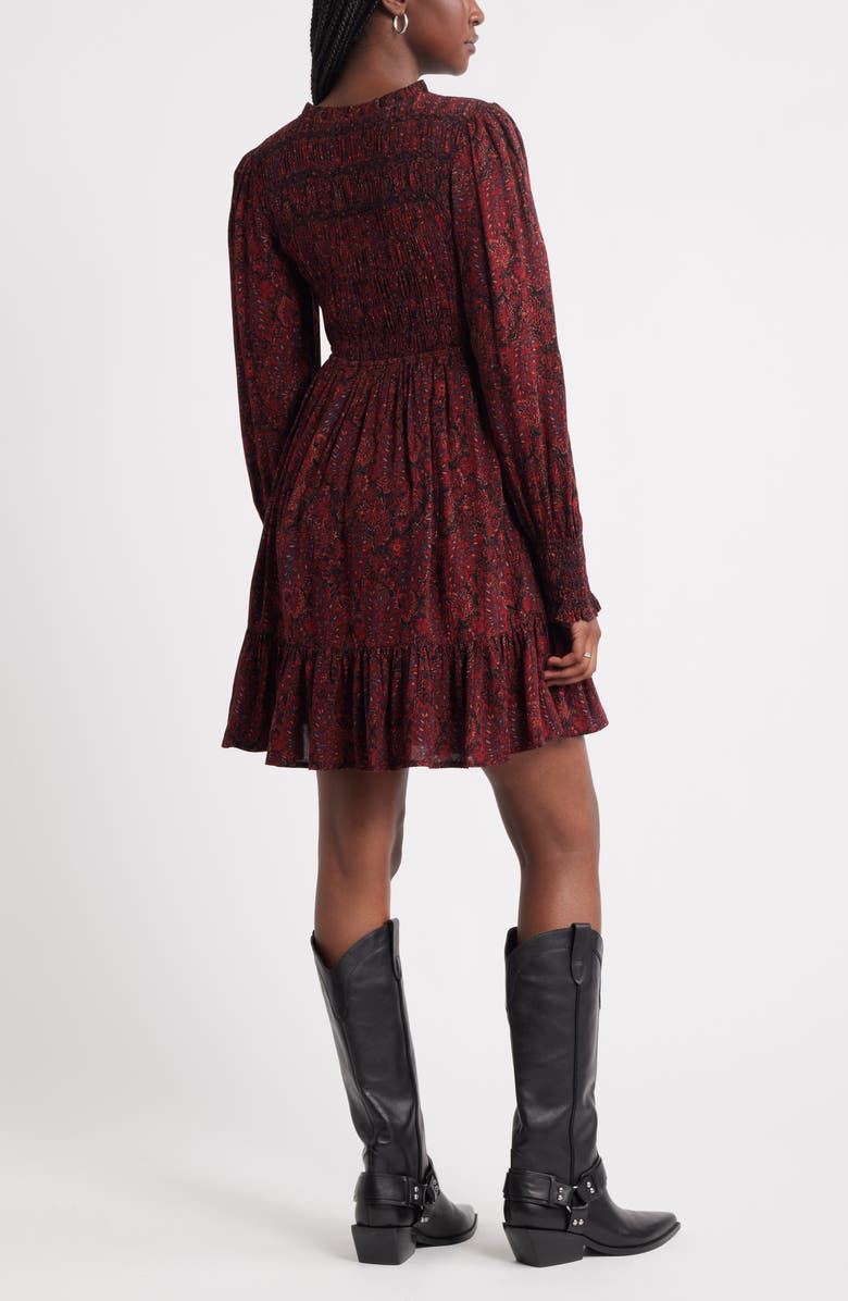 Treasure & Bond Long Sleeve Smocked Bodice Dress, Alternate, color, Black- Red Gemma Medallion