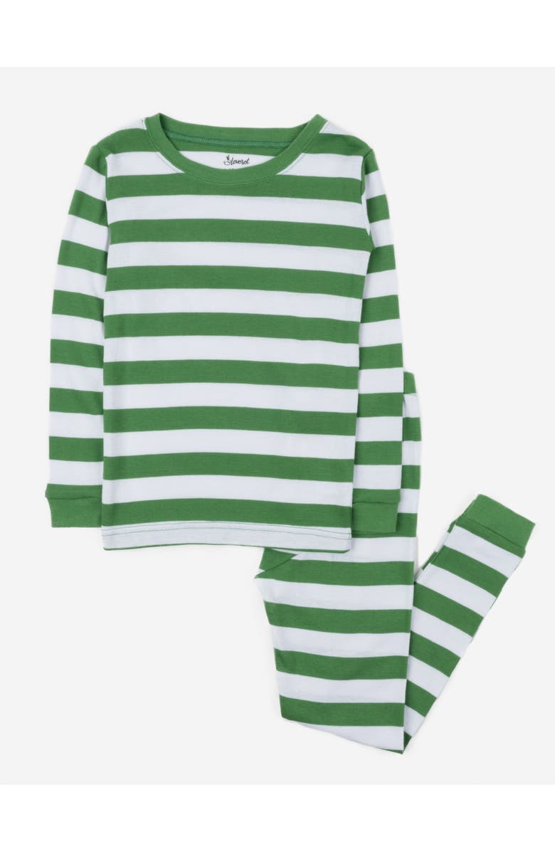 Leveret Two-Piece Striped Cotton Matching Family Holiday Pajamas, Main, color, Green & White