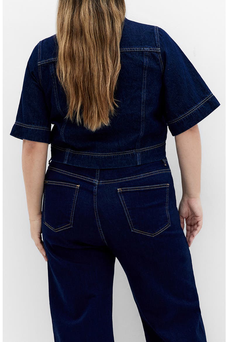 Millie Short Sleeve Denim Jacket, Alternate, color, DARK DENIM